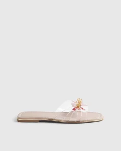 Pink Perspex Flower Flat Sandals