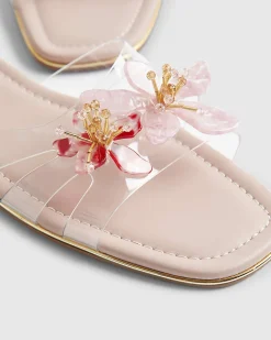 Pink Perspex Flower Flat Sandals