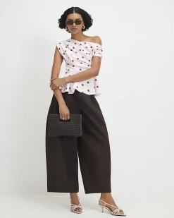 Pink Polka Dot Drape Peplum Top