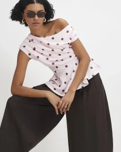 Pink Polka Dot Drape Peplum Top