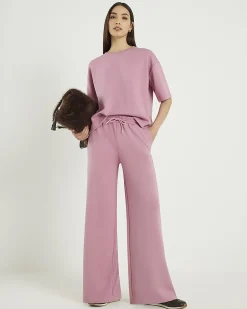Pink Premium Drawstring Wide Leg Joggers