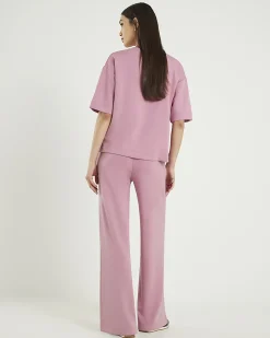 Pink Premium Drawstring Wide Leg Joggers