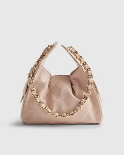 Pink Quilted Chain Handle Slouch Bag