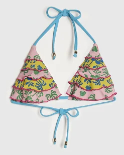 Pink Ruffle Frill Triangle Bikini Top