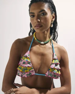 Pink Ruffle Frill Triangle Bikini Top