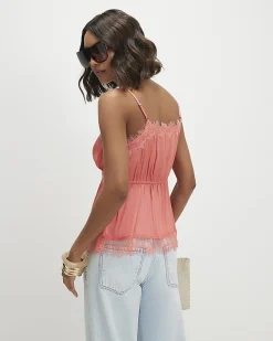 Pink Satin Lace Trim Cami