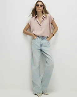 Pink Satin Short Sleeve Shirt