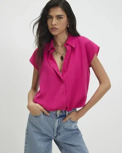 Pink Satin Short Sleeve Shirt