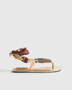 Pink Scarf Tie Rope Flat Sandals