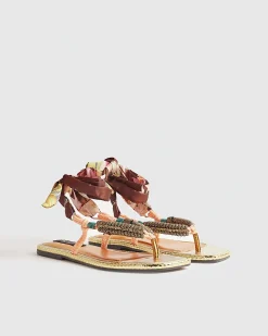Pink Scarf Tie Rope Flat Sandals