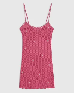 Pink Sequin Flower Knit Mini Dress