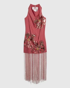Pink Sequin Tassel Mini Dress