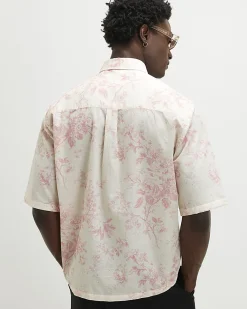 Pink Short Sleeve Floral Printed Cotton Shirt
