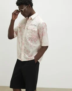 Pink Short Sleeve Floral Printed Cotton Shirt