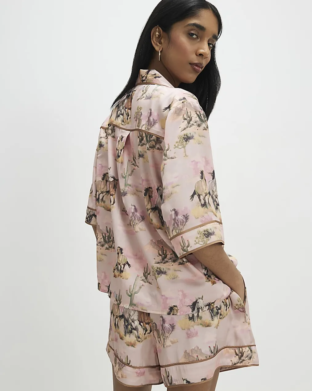 Pink Short Sleeve Horse Print Pyjama Set