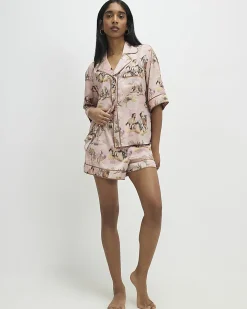 Pink Short Sleeve Horse Print Pyjama Set