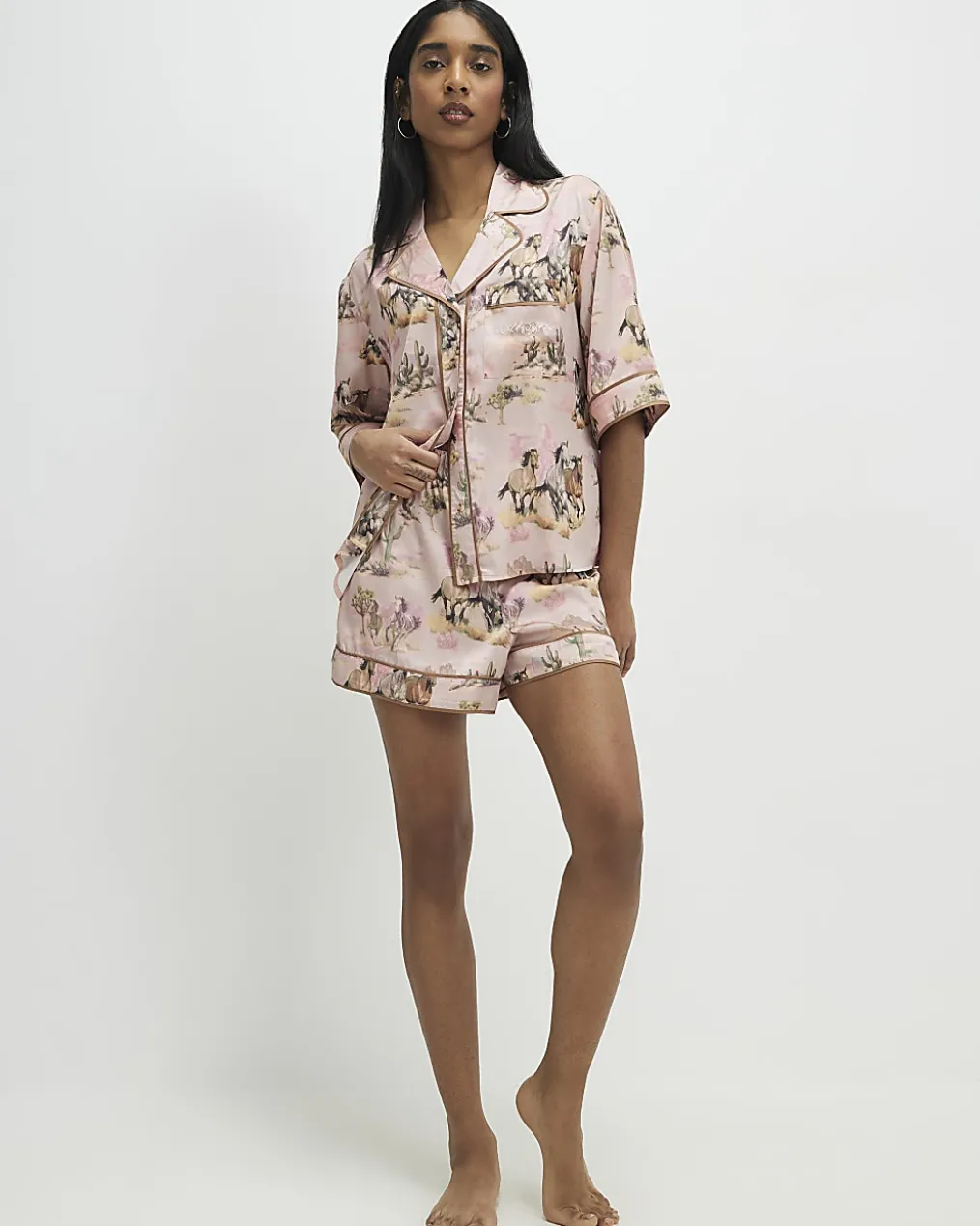 Pink Short Sleeve Horse Print Pyjama Set