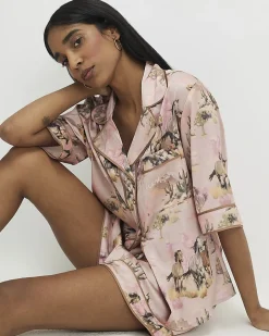Pink Short Sleeve Horse Print Pyjama Set