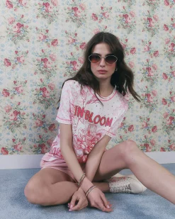 Pink Short Sleeve In Bloom Cotton T-shirt
