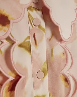 Pink Short Sleeve Scallop Floral Shirt Dress