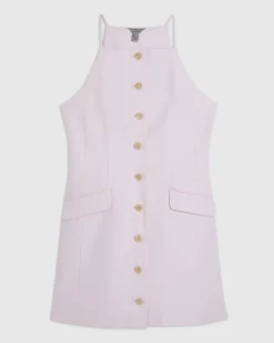 Pink Sleeveless Button Mini Dress