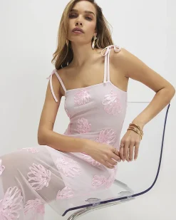 Pink Sleeveless Cornelli Shell Maxi Dress