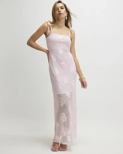 Pink Sleeveless Cornelli Shell Maxi Dress