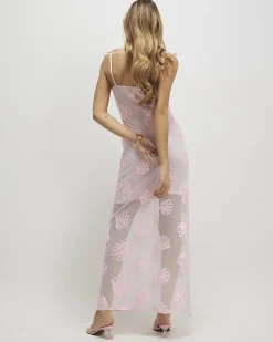Pink Sleeveless Cornelli Shell Maxi Dress