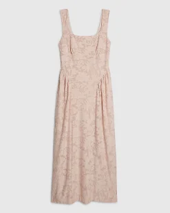 Pink Sleeveless Devore Burnout Midi Dress