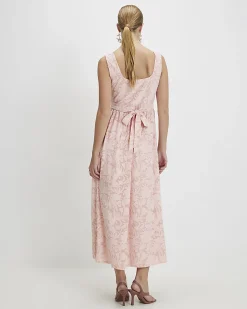 Pink Sleeveless Devore Burnout Midi Dress