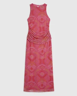 Pink Sleeveless Drape Midi Dress