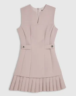 Pink Sleeveless Pleated Hem Tab Mini Dress
