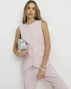 Pink Sleeveless Striped Longline Waistcoat