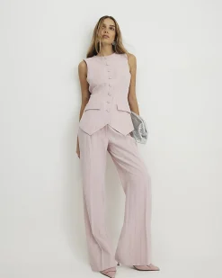 Pink Sleeveless Striped Longline Waistcoat
