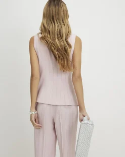 Pink Sleeveless Striped Longline Waistcoat