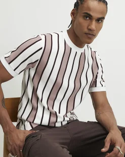 Pink Slim Fit Cotton Stripe T-Shirt