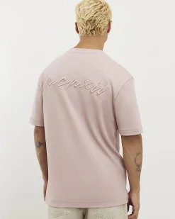 Pink Slim Fit Embroidered Crew Neck T-Shirt