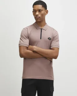 Pink Slim Fit Pique Badge Polo Shirt