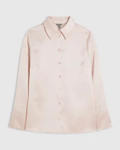 Pink Slim Fit Satin Long Sleeve Shirt