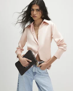 Pink Slim Fit Satin Long Sleeve Shirt