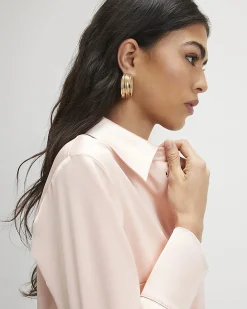 Pink Slim Fit Satin Long Sleeve Shirt