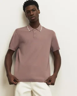Pink Slim Fit Short Sleeve Knit Polo Shirt