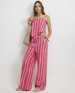 Pink Stripe Pull On PJ Style Trousers