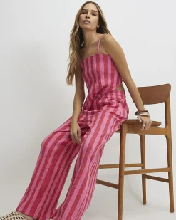 Pink Stripe Pull On PJ Style Trousers