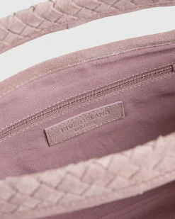 Pink Suede Woven Clutch Bag
