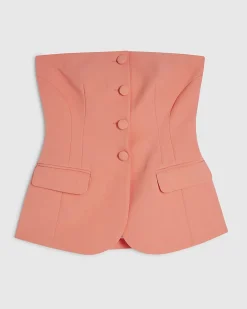 Pink Tailored Button Front Bandeau Top