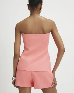 Pink Tailored Button Front Bandeau Top