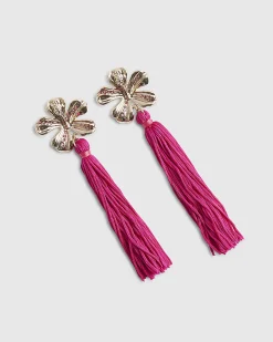 Pink Tassel Flower Earrings