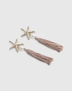Pink Tassel Starfish Stud Earrings