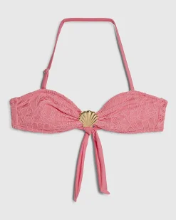 Pink Texture Shell Bandeau Bikini Top